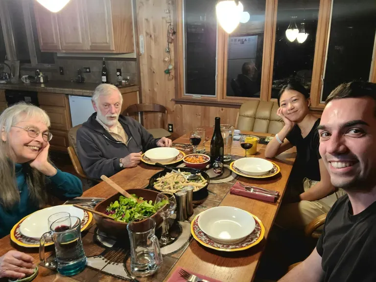 My welcome dinner. Pictured from left to right: Sharon, Jim, Jian, and myself